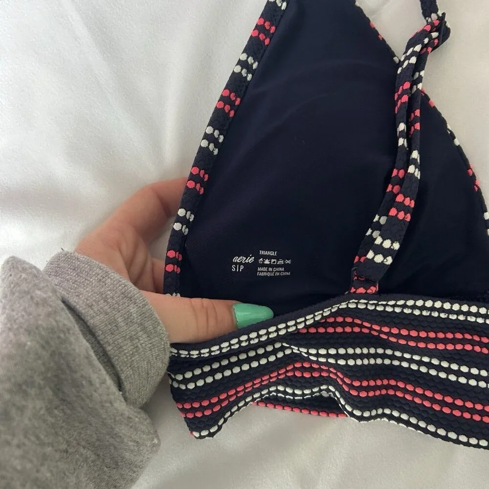 Aerie Womens Size Small S Navy Pink‎ White Triangle Bathing Suit Top Swim Beach